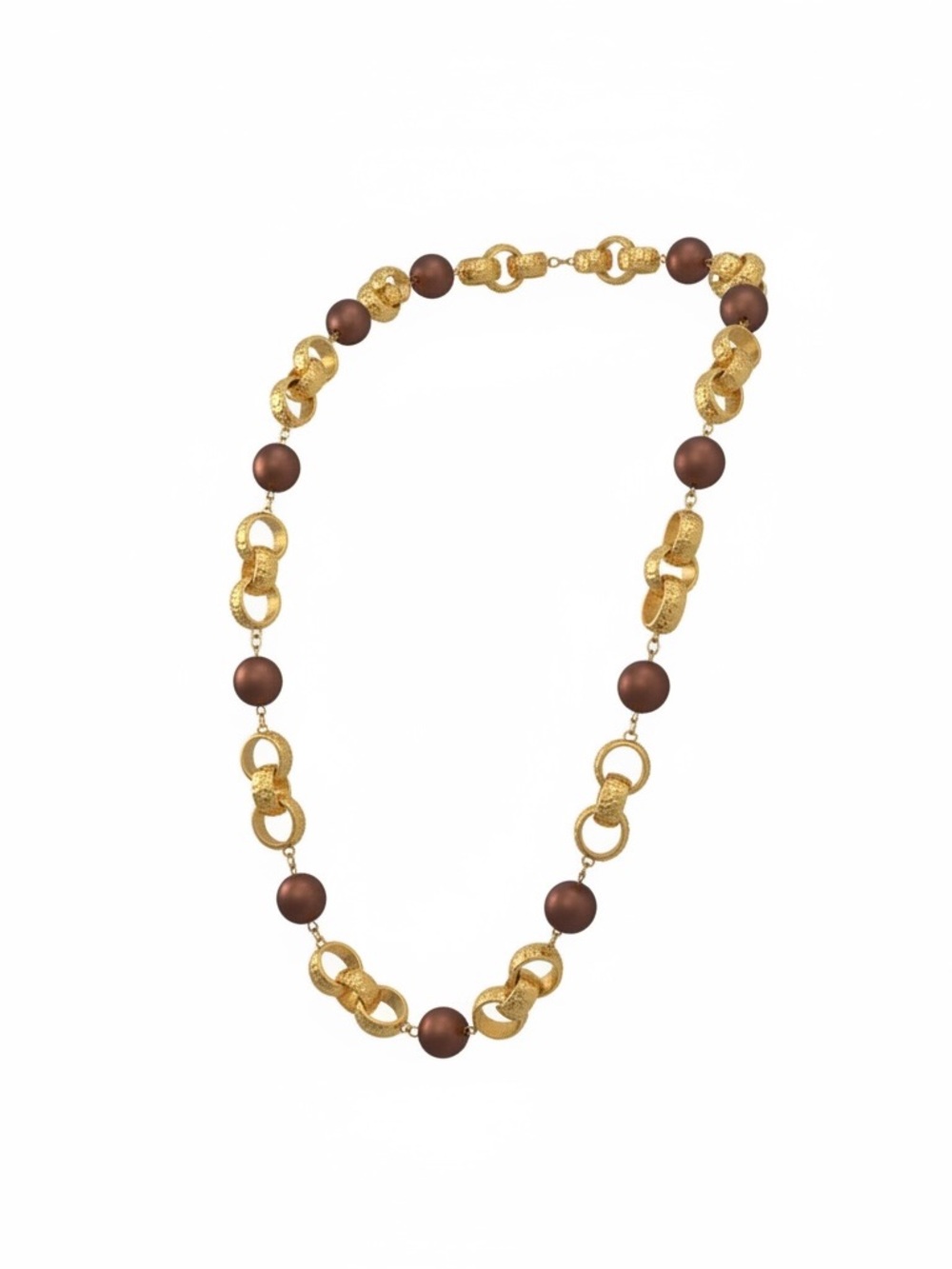 Napier Gold-Tone Link Necklace with Brown Beads